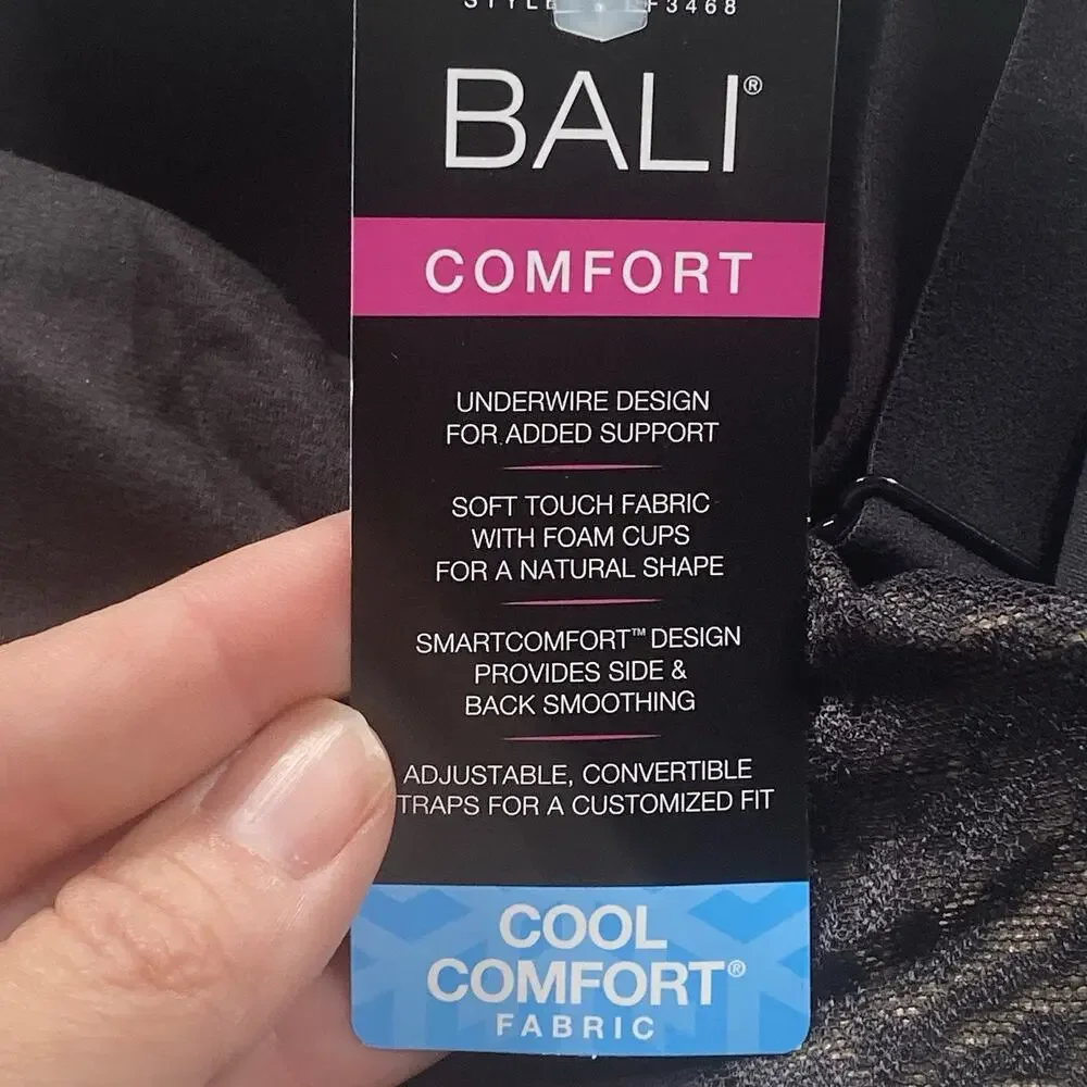 NWT Bali Comfort Revolution 42DD Black Soft Touch Wire Bra Smoothing Cool Fabric